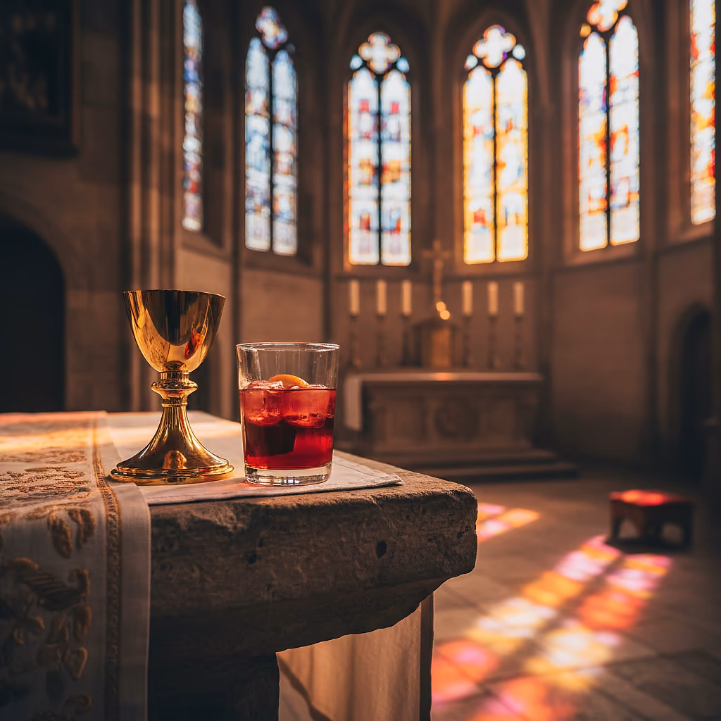 Pfarrkirche St. Laurentius, Ebern: Zwischen Kelch und Campari Glas: Der Altar in Ebern