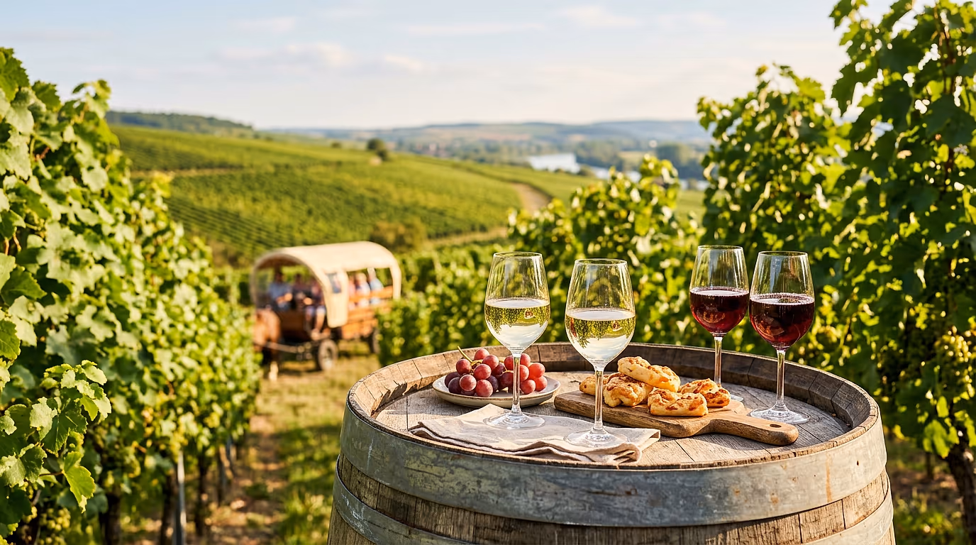 Planwagenfahrt mit Weinprobe durch die Zeilitzheimer Weinberge an der Mainschleife
